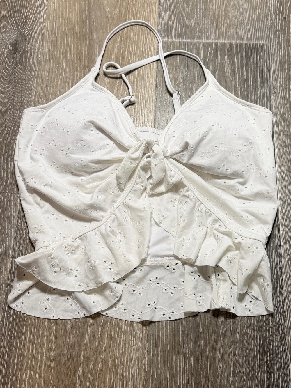 NWOT: CORAL REEF Bora Top White Eyelet Tie-Front Ruffle Crop Size XL
